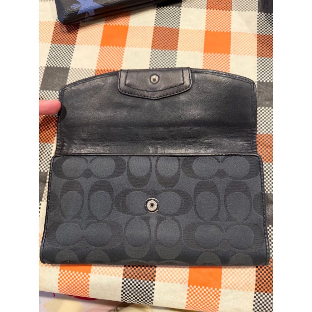 Coach Ashley Signature Sateen Checkbook Wallet Trifold Black y2k C Logo Print - Picture 3 of 6